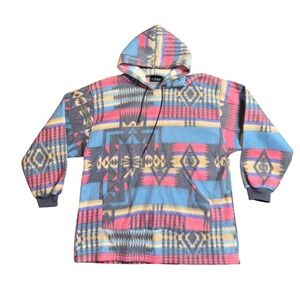 X-AM Southwest Aztec‎ Fleece Hoodie Pullover Pocket Blue Pink M